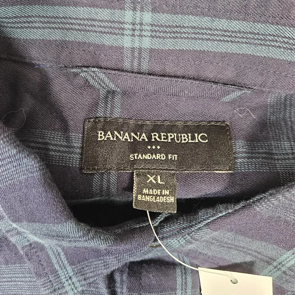 Banana Republic Shirt Mens XL Blue Plaid Flannel Button Up Long Sleeve